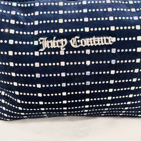 Juicy Couture Large Dark Blue Velvet Holographic Logo Cosmetic Bag NWT - Picture 2 of 8